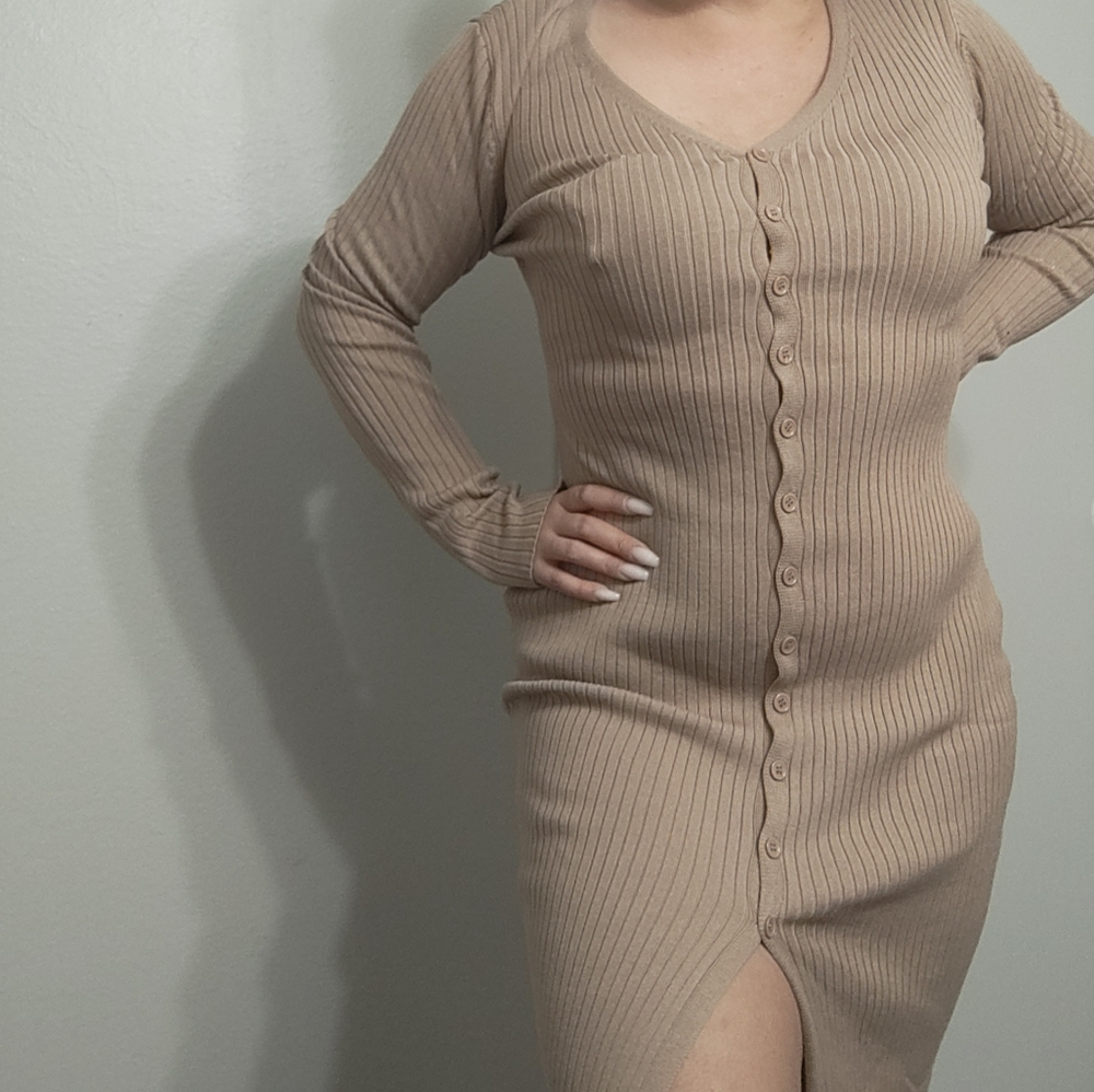 Tan Ribbed Dress - Picture 2 of 4